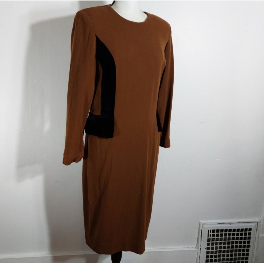 Vintage Carlisle Fully Lined Brown Long Sleeve Career Dress Size 12 - Picture 8 of 13